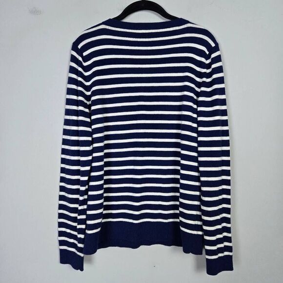 Talbots Womens Lambswool Whale Pullover Sweater Sz Large Blue Striped Nautical - Picture 2 of 7